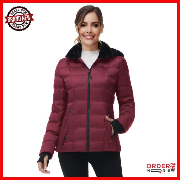 Women's Winter Down Puffer Jacket Hooded Faux Fur Lined Coat